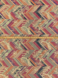 Prussian Blue/Raw Sienna/Deep Carmine/Multi 100% Polyester Stylized Zig-Zag Foil Splotch Print Sheer Knit - NY Designer - 55W