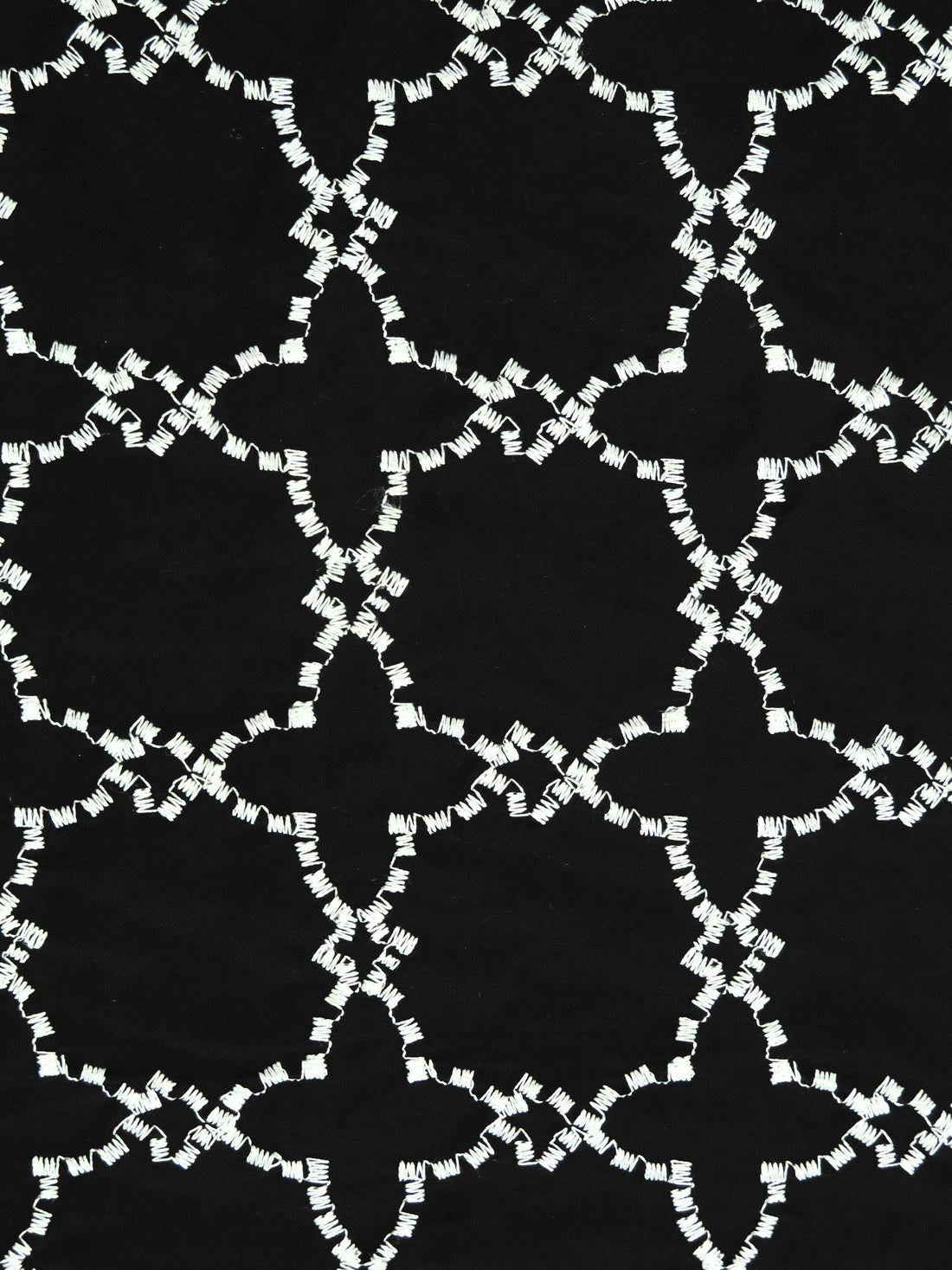 Black/Light Pebble Gray 100% Polyester Embroidered Geometric Tilework Taffeta - NY Designer - 54W