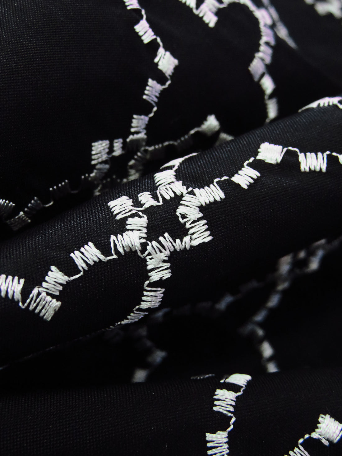 Black/Light Pebble Gray 100% Polyester Embroidered Geometric Tilework Taffeta - NY Designer - 54W