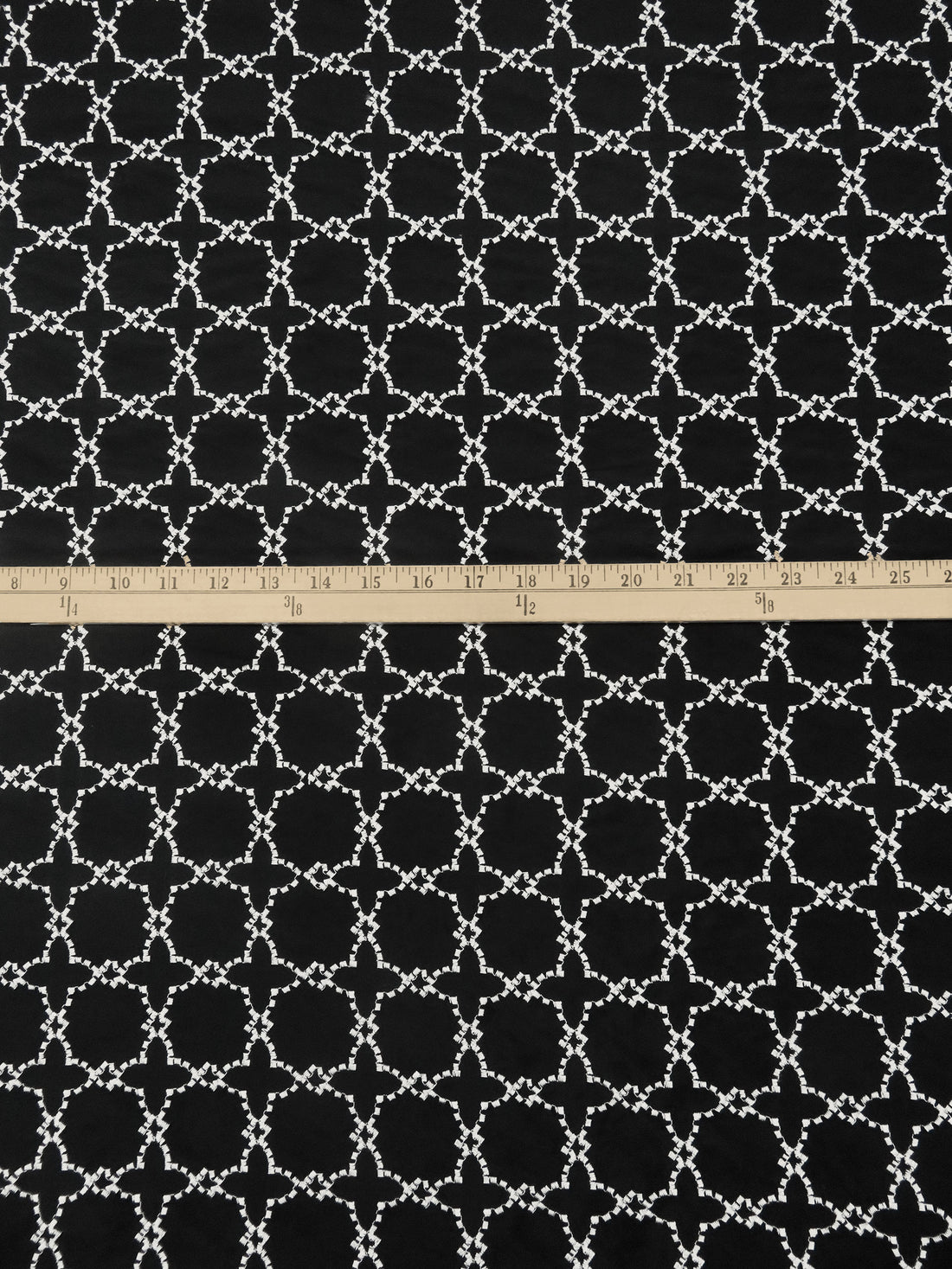 Black/Light Pebble Gray 100% Polyester Embroidered Geometric Tilework Taffeta - NY Designer - 54W