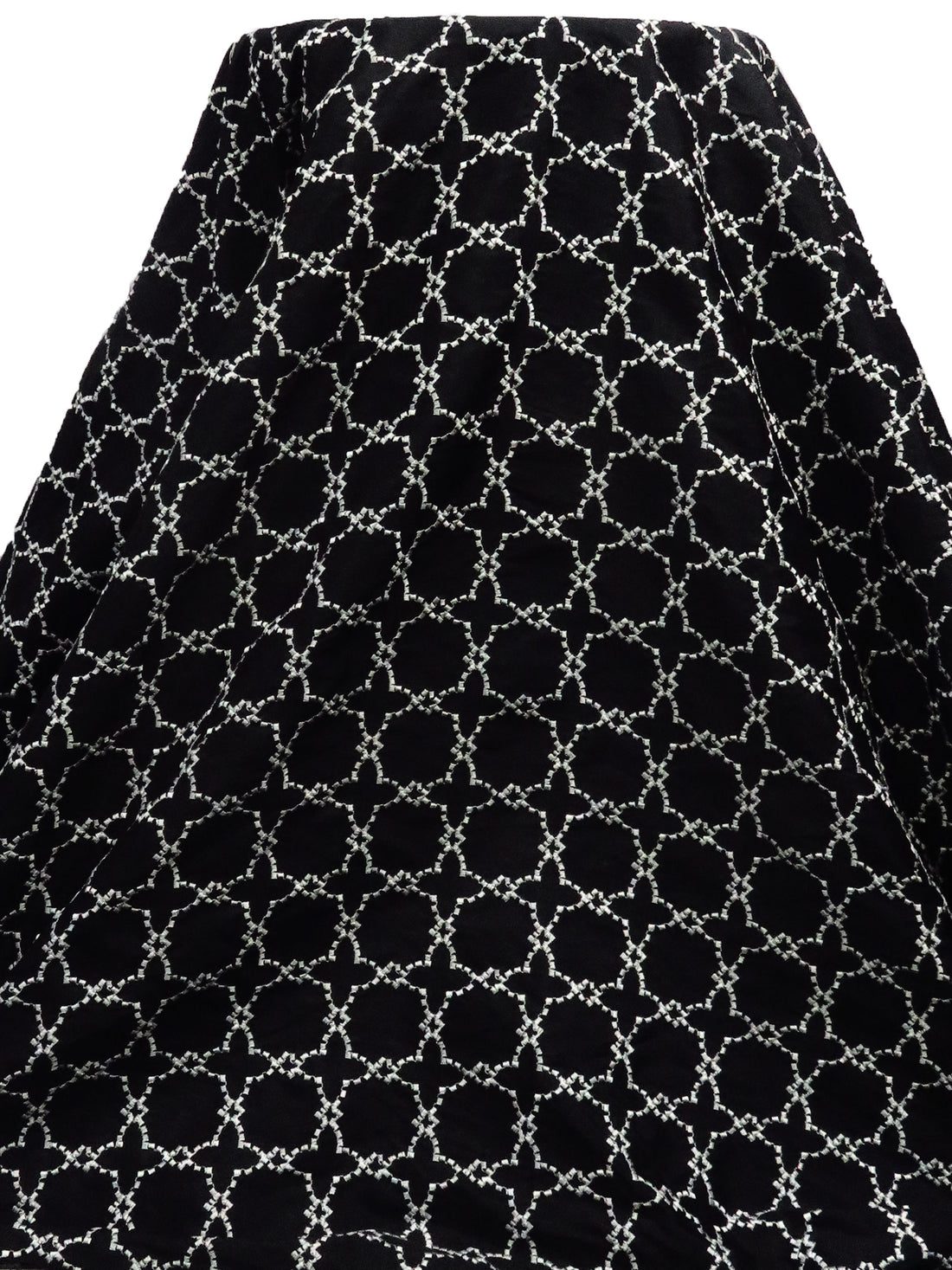Black/Light Pebble Gray 100% Polyester Embroidered Geometric Tilework Taffeta - NY Designer - 54W