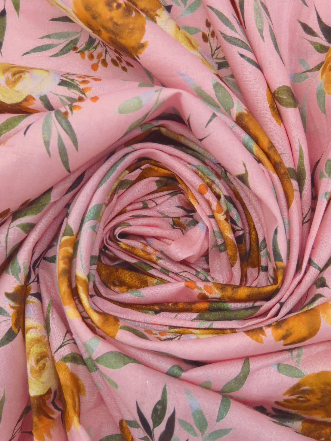 Rose Pink/Alloy Orange/Dark Forest Green/Multi 100% Cotton Floral Print Voile 42W