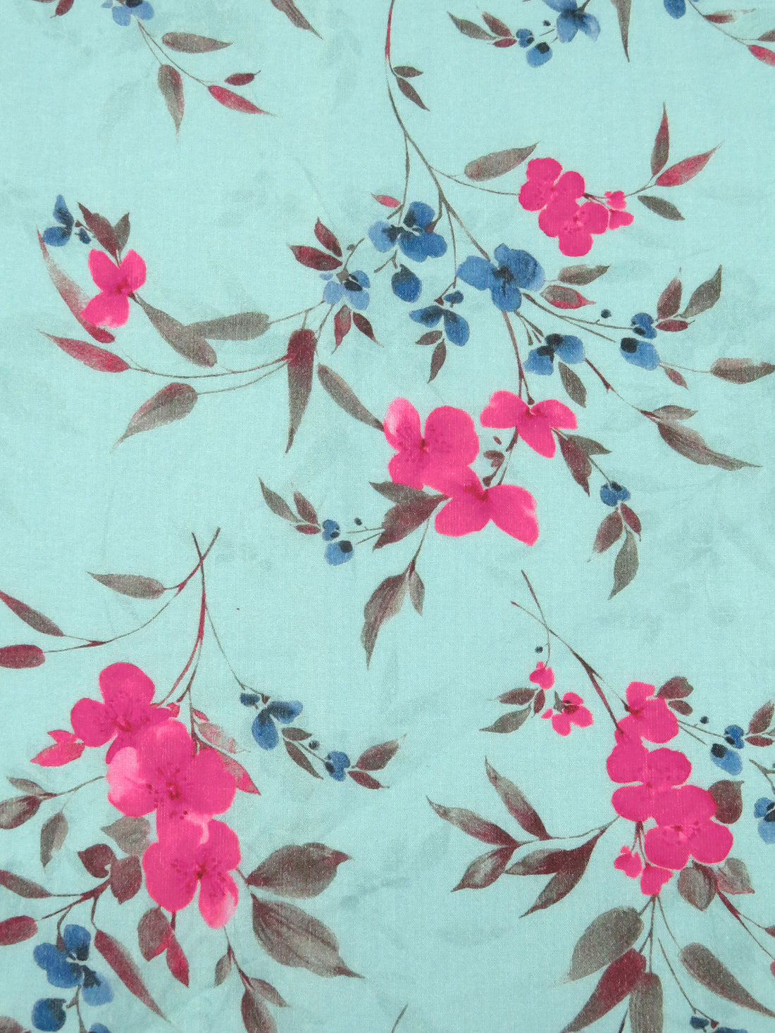 Pale Turquoise/French Rose/Steel Blue/Multi 100% Cotton Floral Stem Print Voile 42W