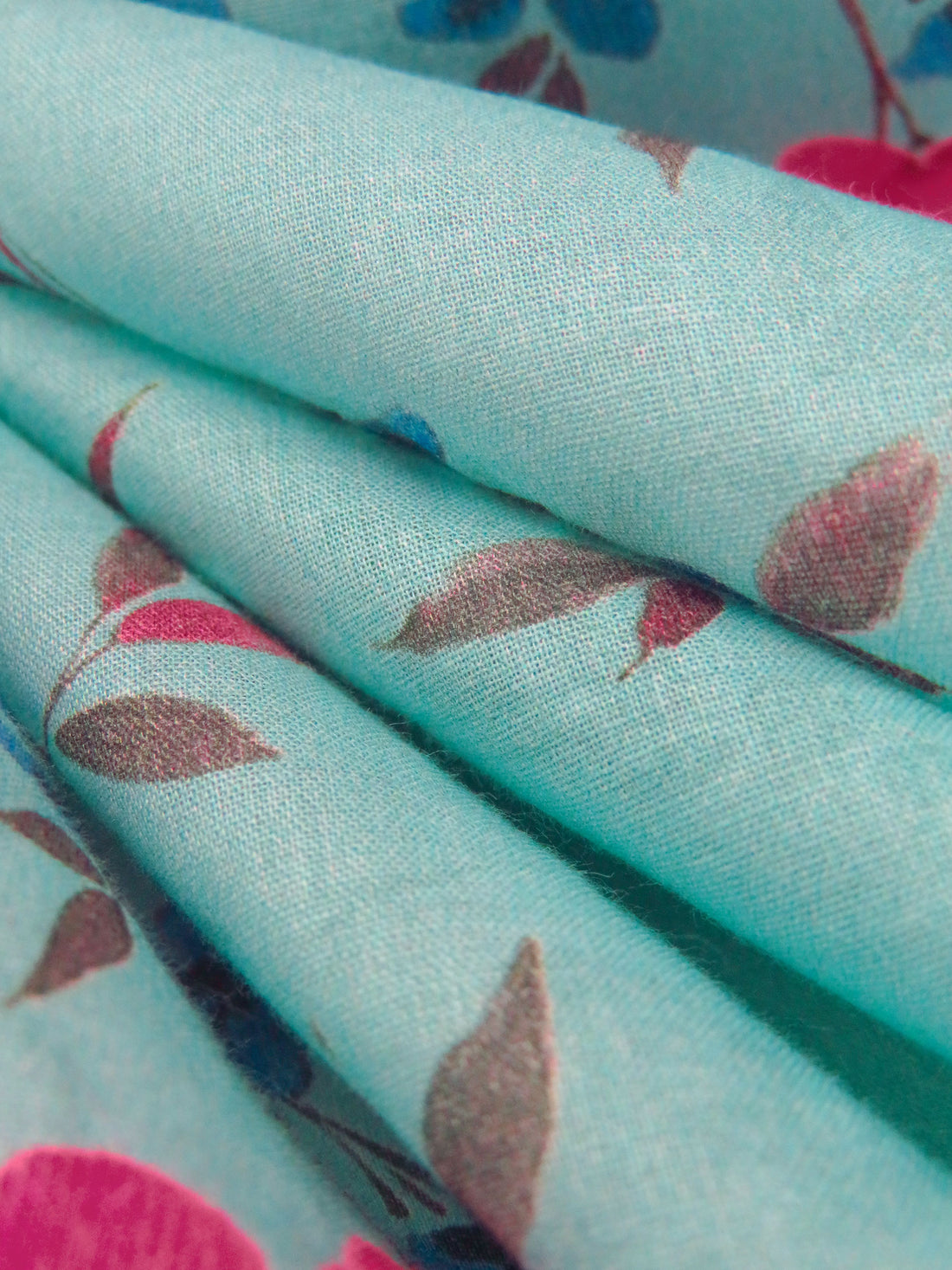 Pale Turquoise/French Rose/Steel Blue/Multi 100% Cotton Floral Stem Print Voile 42W