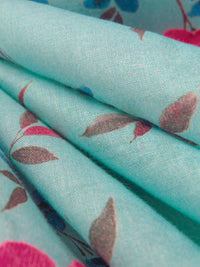 Pale Turquoise/French Rose/Steel Blue/Multi 100% Cotton Floral Stem Print Voile 42W