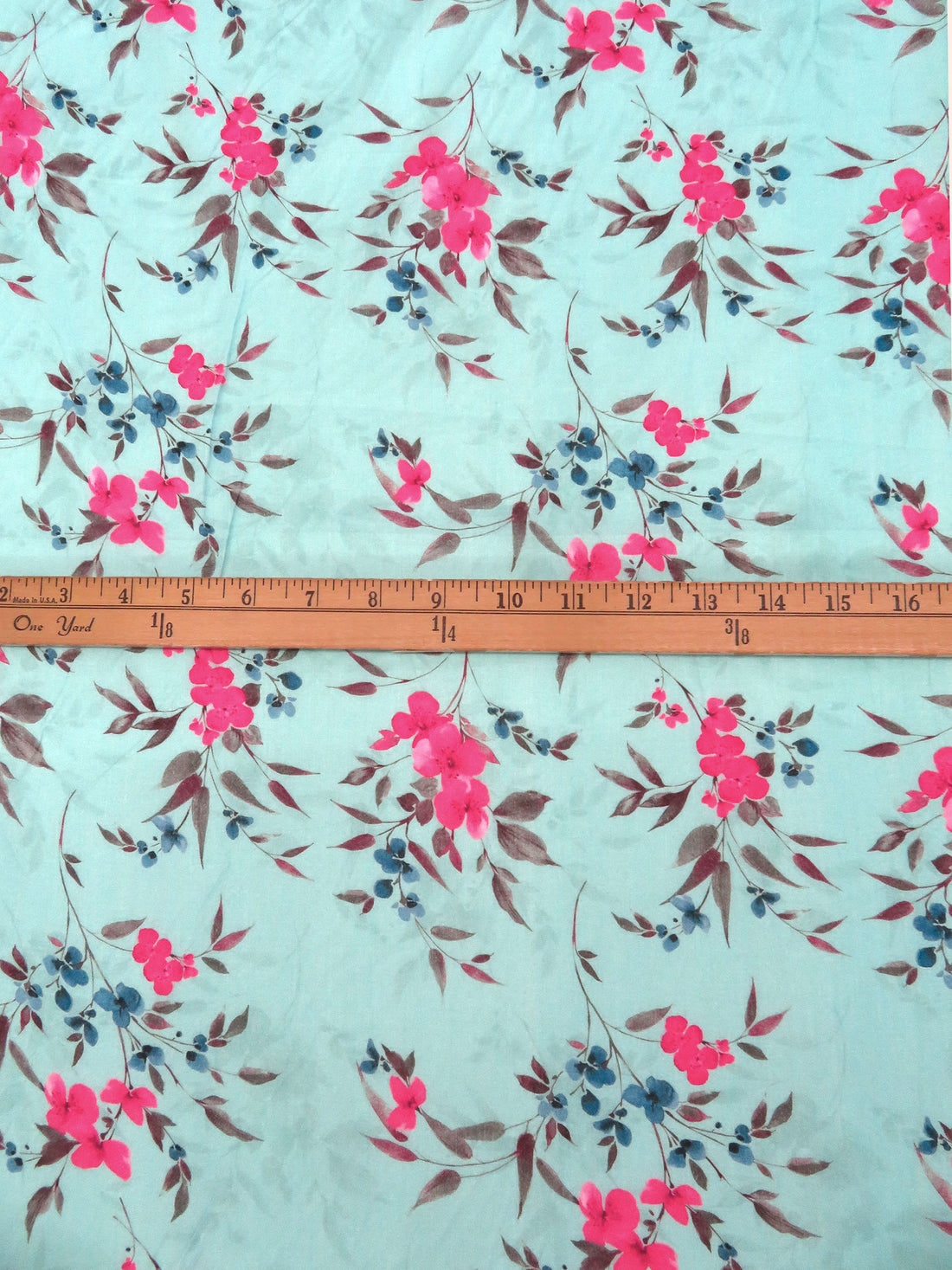 Pale Turquoise/French Rose/Steel Blue/Multi 100% Cotton Floral Stem Print Voile 42W