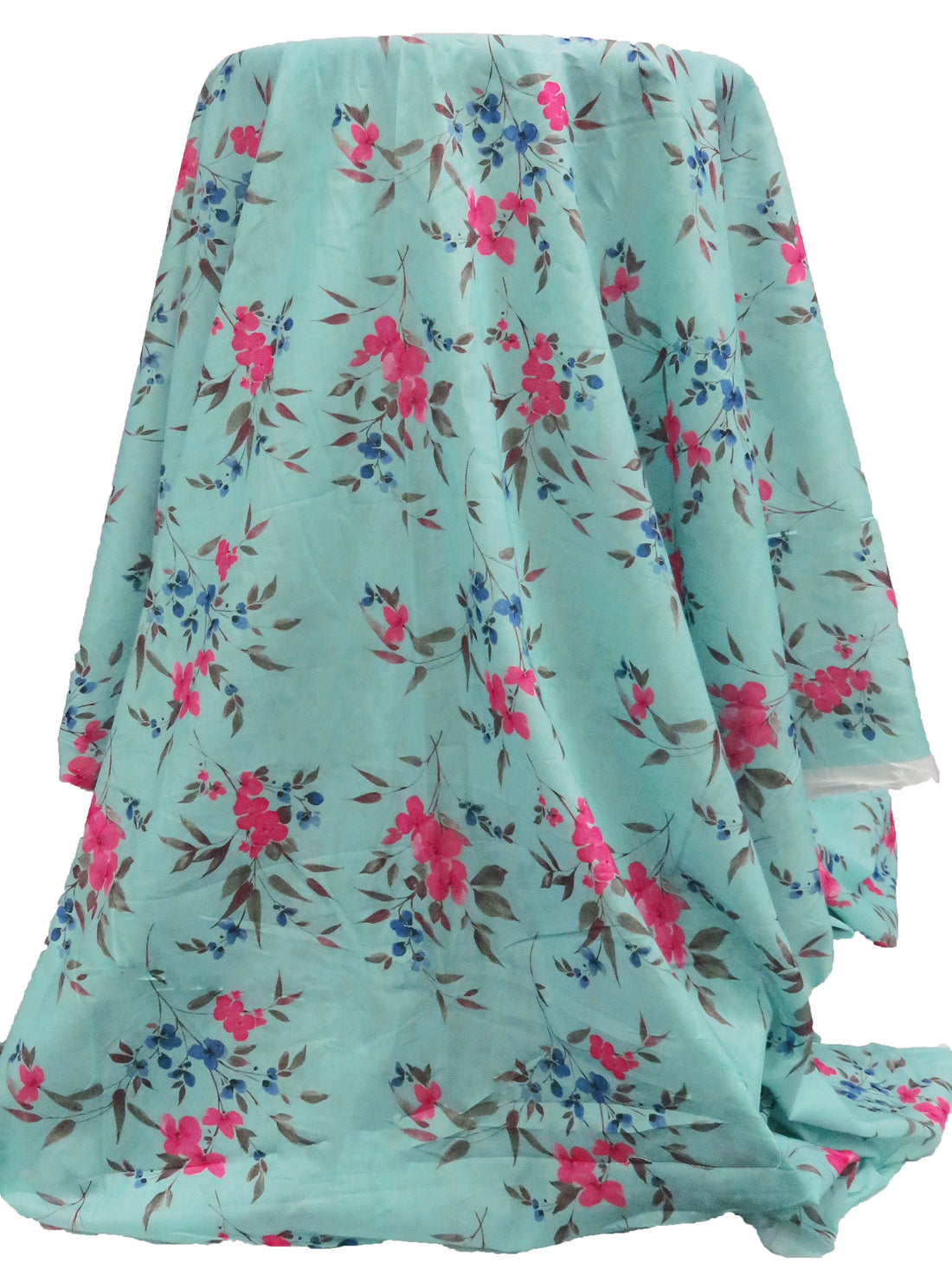 Pale Turquoise/French Rose/Steel Blue/Multi 100% Cotton Floral Stem Print Voile 42W