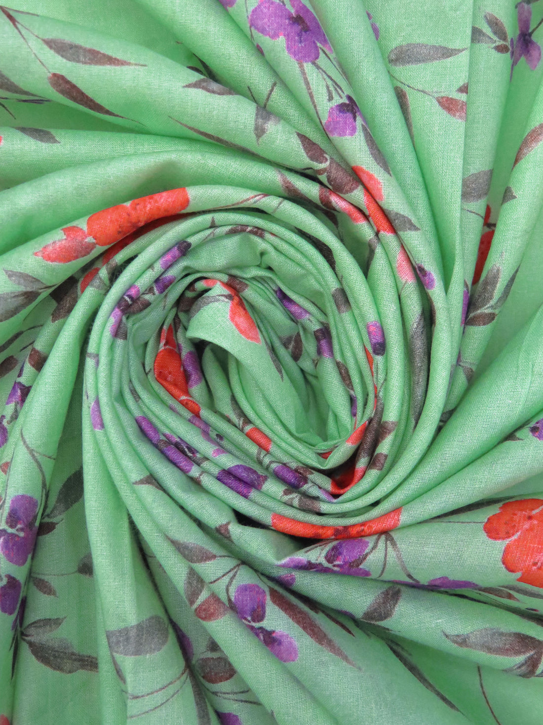 Granny Smith Apple/Orange Soda/Medium Orchid/Multi 100% Cotton Floral Stem Print Voile 42W