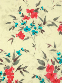 Pale Goldenrod/Vivid Teal Blue/Desire Red/Multi 100% Cotton Floral Stem Print Voile 42W