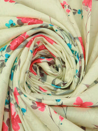 Pale Goldenrod/Vivid Teal Blue/Desire Red/Multi 100% Cotton Floral Stem Print Voile 42W