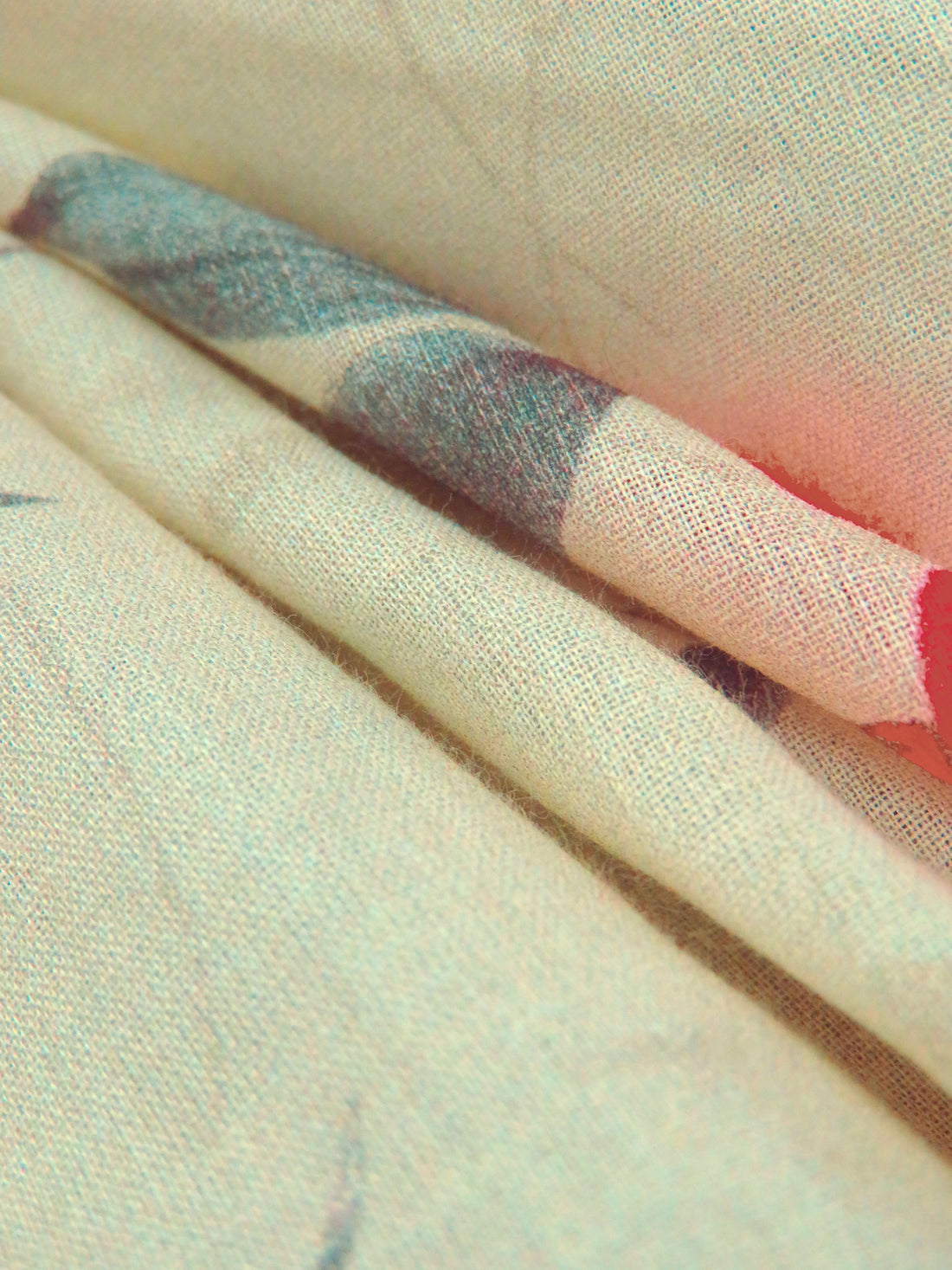 Pale Goldenrod/Vivid Teal Blue/Desire Red/Multi 100% Cotton Floral Stem Print Voile 42W