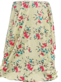 Pale Goldenrod/Vivid Teal Blue/Desire Red/Multi 100% Cotton Floral Stem Print Voile 42W