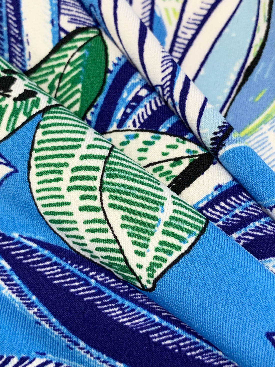 Pacific Blue/White/Canary/Multi Polyester/Lycra Stylized Floral Print ITY Knit 58W