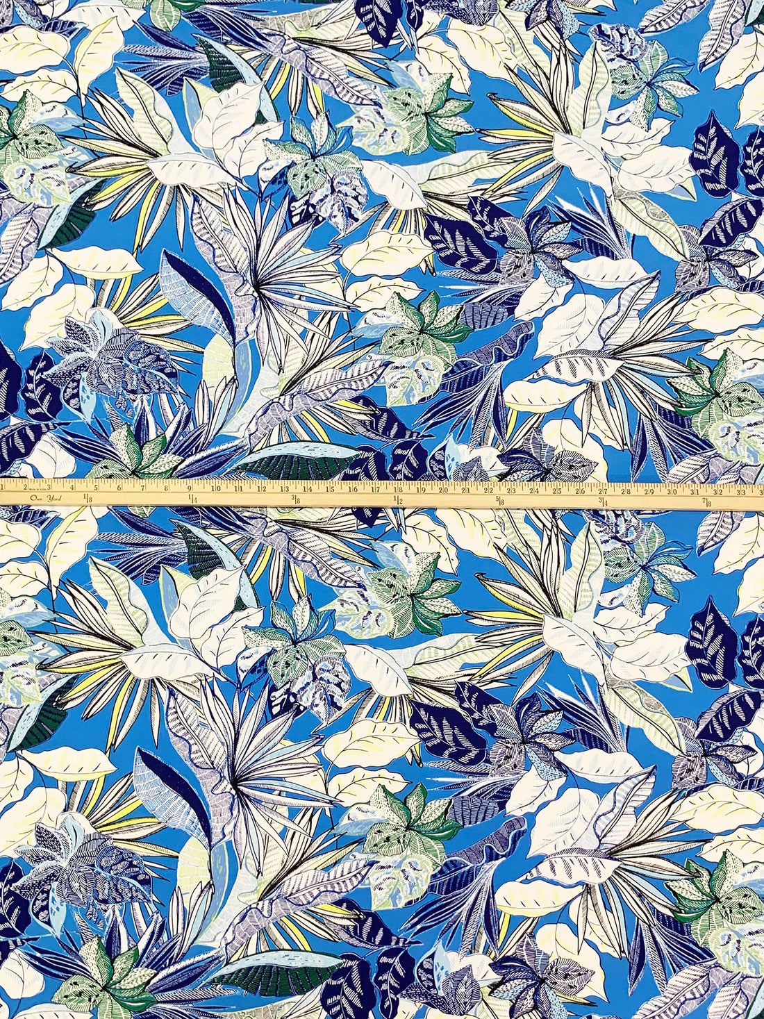 Pacific Blue/White/Canary/Multi Polyester/Lycra Stylized Floral Print ITY Knit 58W