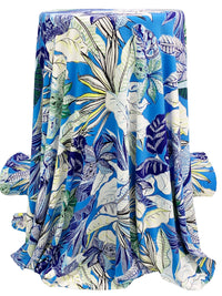 Pacific Blue/White/Canary/Multi Polyester/Lycra Stylized Floral Print ITY Knit 58W