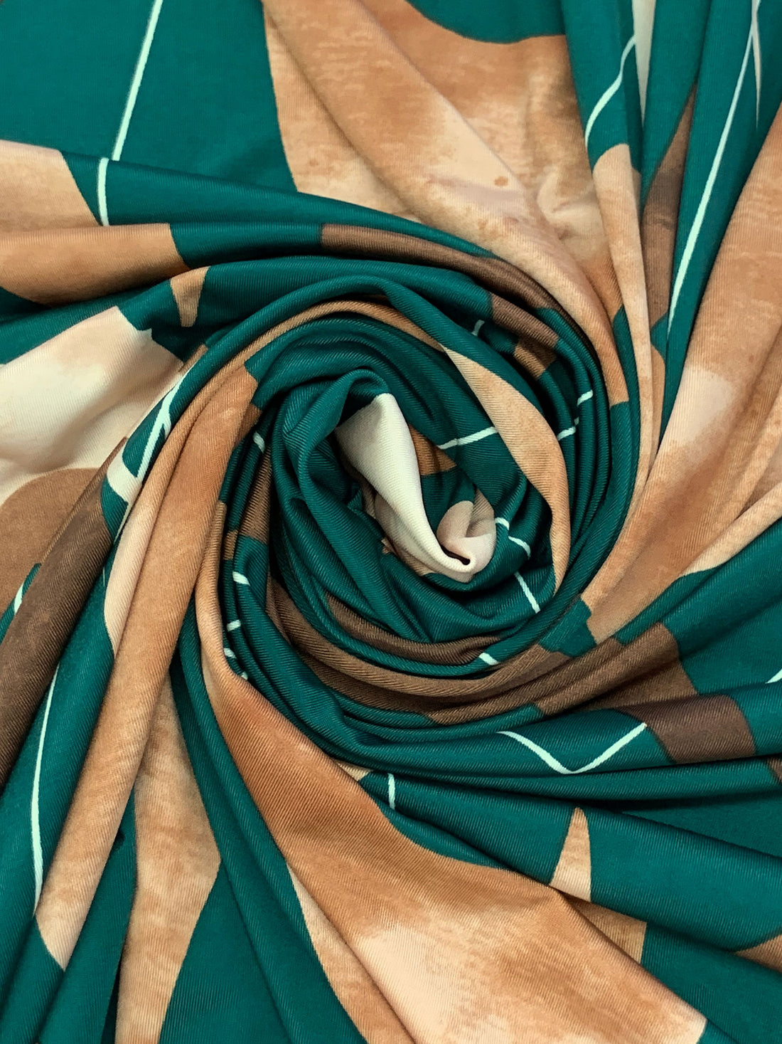 Tropical Rainforest Green/Camel/Off-White Polyester/Lycra Abstract Print FTY Knit 58W