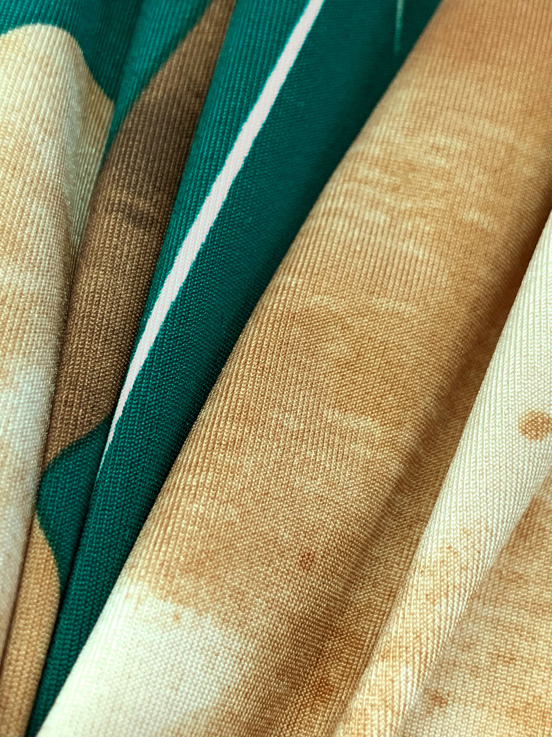 Tropical Rainforest Green/Camel/Off-White Polyester/Lycra Abstract Print FTY Knit 58W