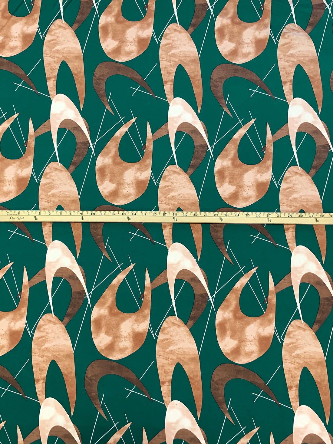 Tropical Rainforest Green/Camel/Off-White Polyester/Lycra Abstract Print FTY Knit 58W