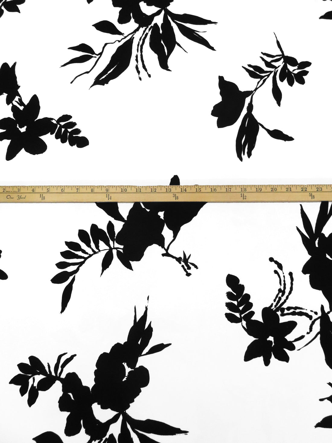 Snow White/Pitch Black Polyester/Lycra Silhouette Floral Print ITY Knit 60W