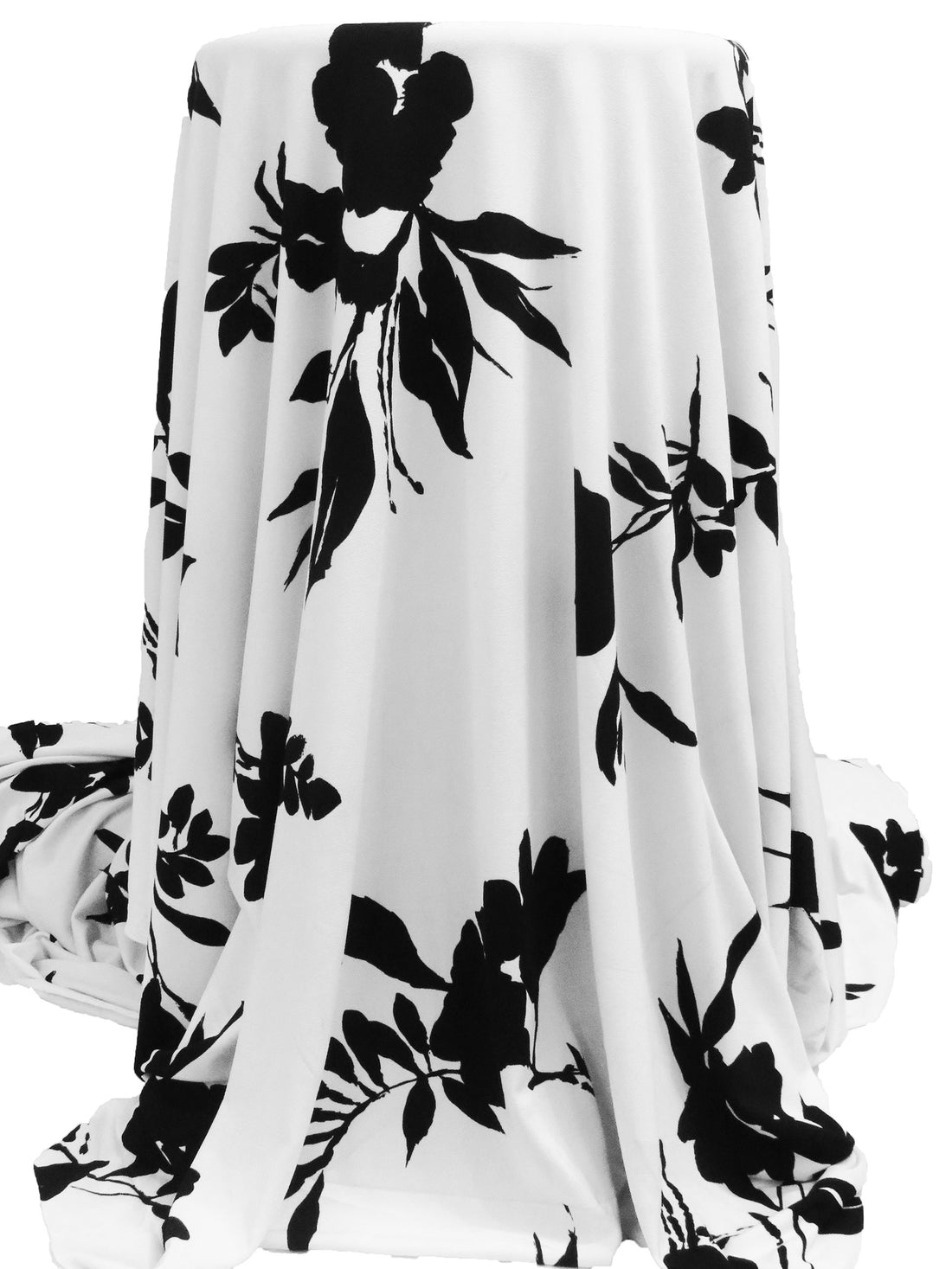 Snow White/Pitch Black Polyester/Lycra Silhouette Floral Print ITY Knit 60W
