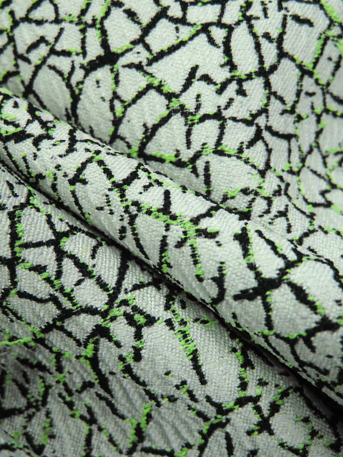 Italian Ice/Black/Light Green 100% Polyester Distressed Weave Jacquard Suiting - NY Designer - 44W