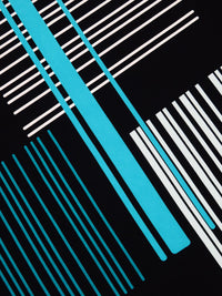 Black/Teal/White/Turquoise Polyester/Lycra Abstract Barcode Print FTY Knit 54W