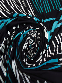 Black/Teal/White/Turquoise Polyester/Lycra Abstract Barcode Print FTY Knit 54W