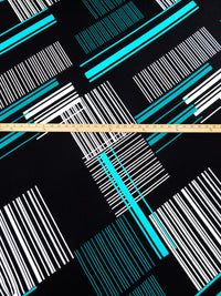 Black/Teal/White/Turquoise Polyester/Lycra Abstract Barcode Print FTY Knit 54W