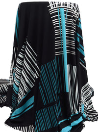Black/Teal/White/Turquoise Polyester/Lycra Abstract Barcode Print FTY Knit 54W
