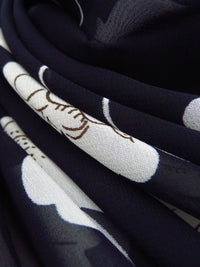 Midnight Navy/White/Chocolate 100% Polyester Floral Print Chiffon 58W