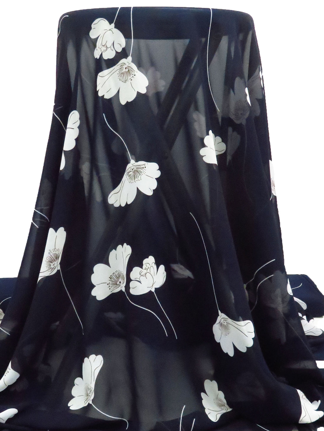 Midnight Navy/White/Chocolate 100% Polyester Floral Print Chiffon 58W