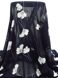 Midnight Navy/White/Chocolate 100% Polyester Floral Print Chiffon 58W
