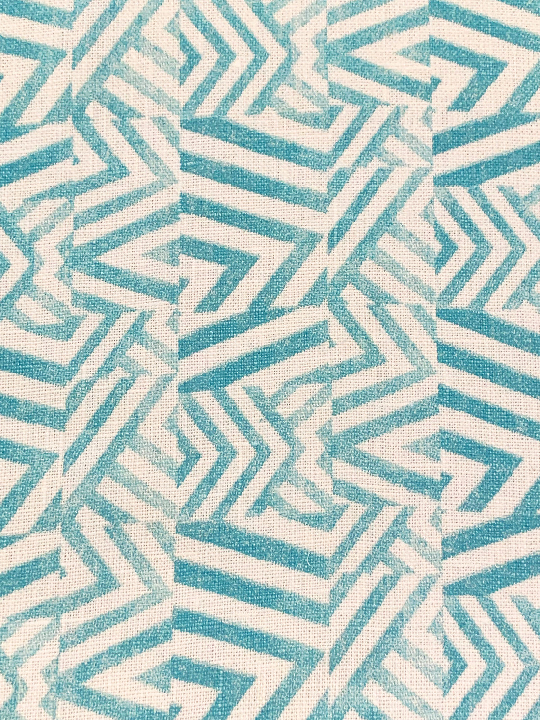 Deep Turquoise/Eggshell 100% Linen Zig Zag Block Print Heavy-Weight Woven 56W