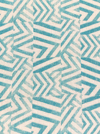 Deep Turquoise/Eggshell 100% Linen Zig Zag Block Print Heavy-Weight Woven 56W