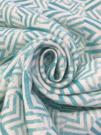 Deep Turquoise/Eggshell 100% Linen Zig Zag Block Print Heavy-Weight Woven 56W