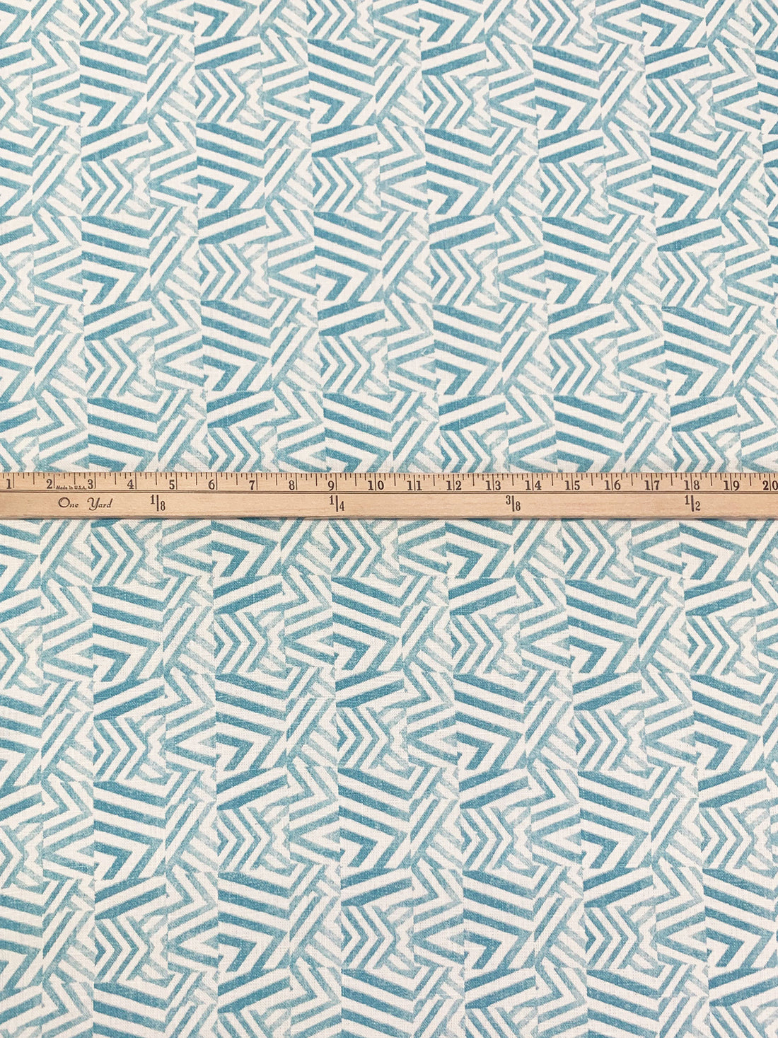 Deep Turquoise/Eggshell 100% Linen Zig Zag Block Print Heavy-Weight Woven 56W