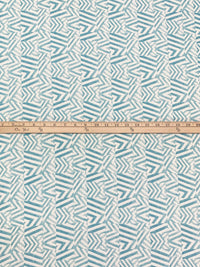 Deep Turquoise/Eggshell 100% Linen Zig Zag Block Print Heavy-Weight Woven 56W