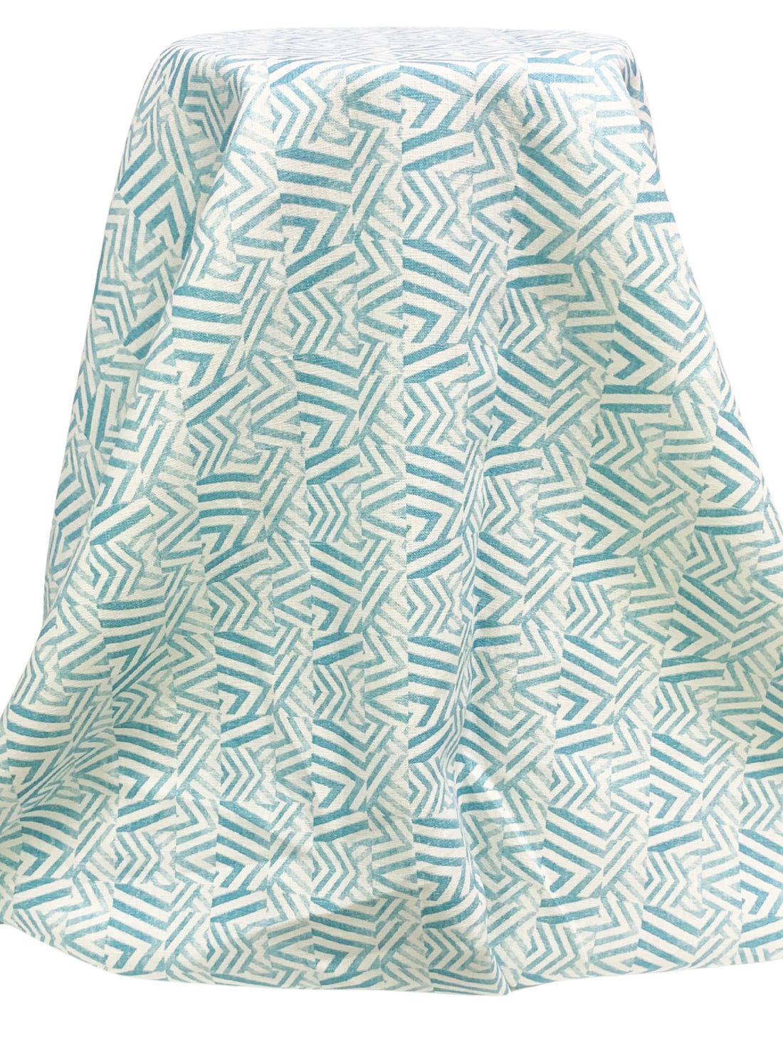 Deep Turquoise/Eggshell 100% Linen Zig Zag Block Print Heavy-Weight Woven 56W