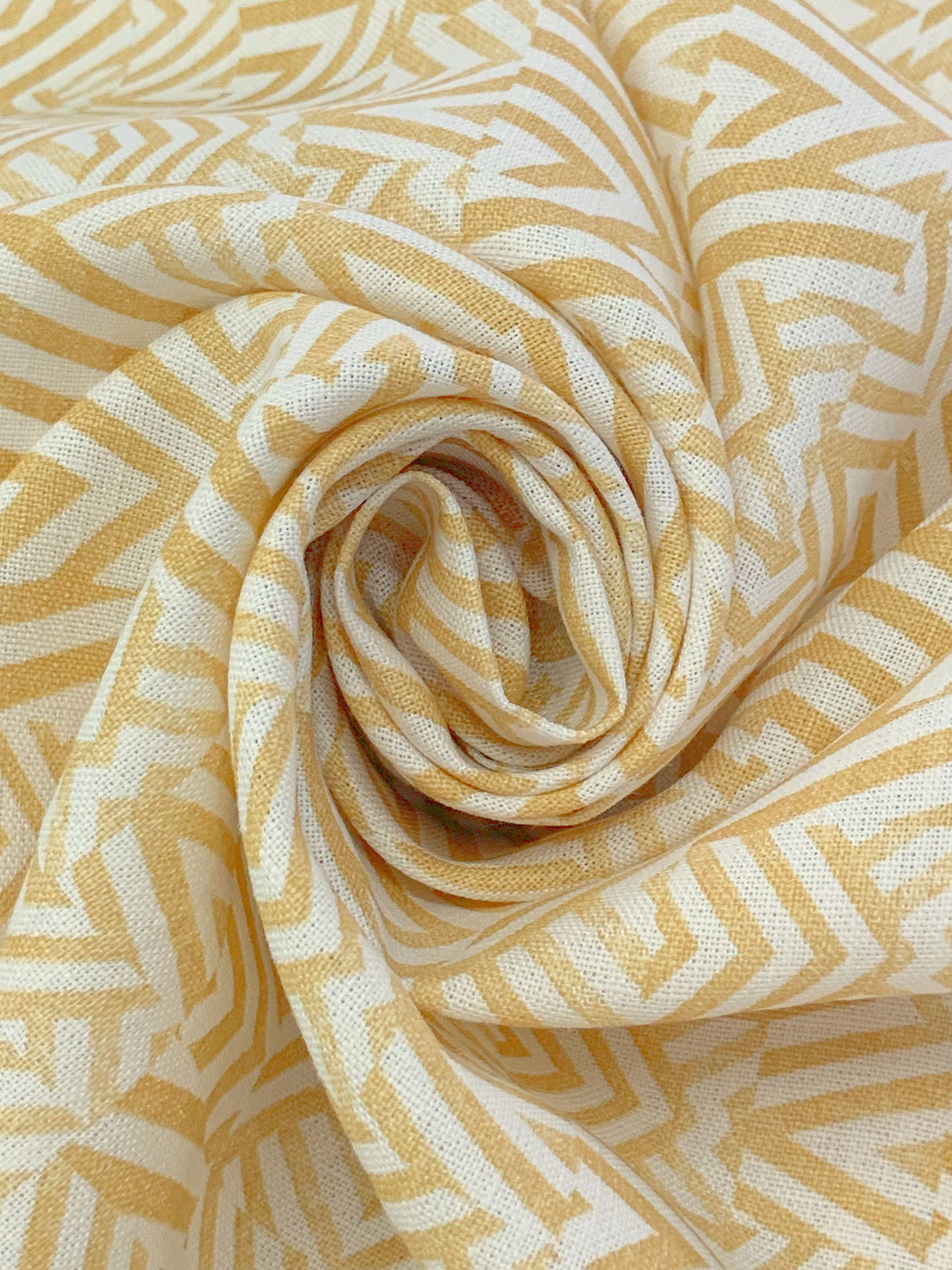 Muted Honey/Eggshell 100% Linen Zig Zag Block Print Heavy-Weight Woven 56W