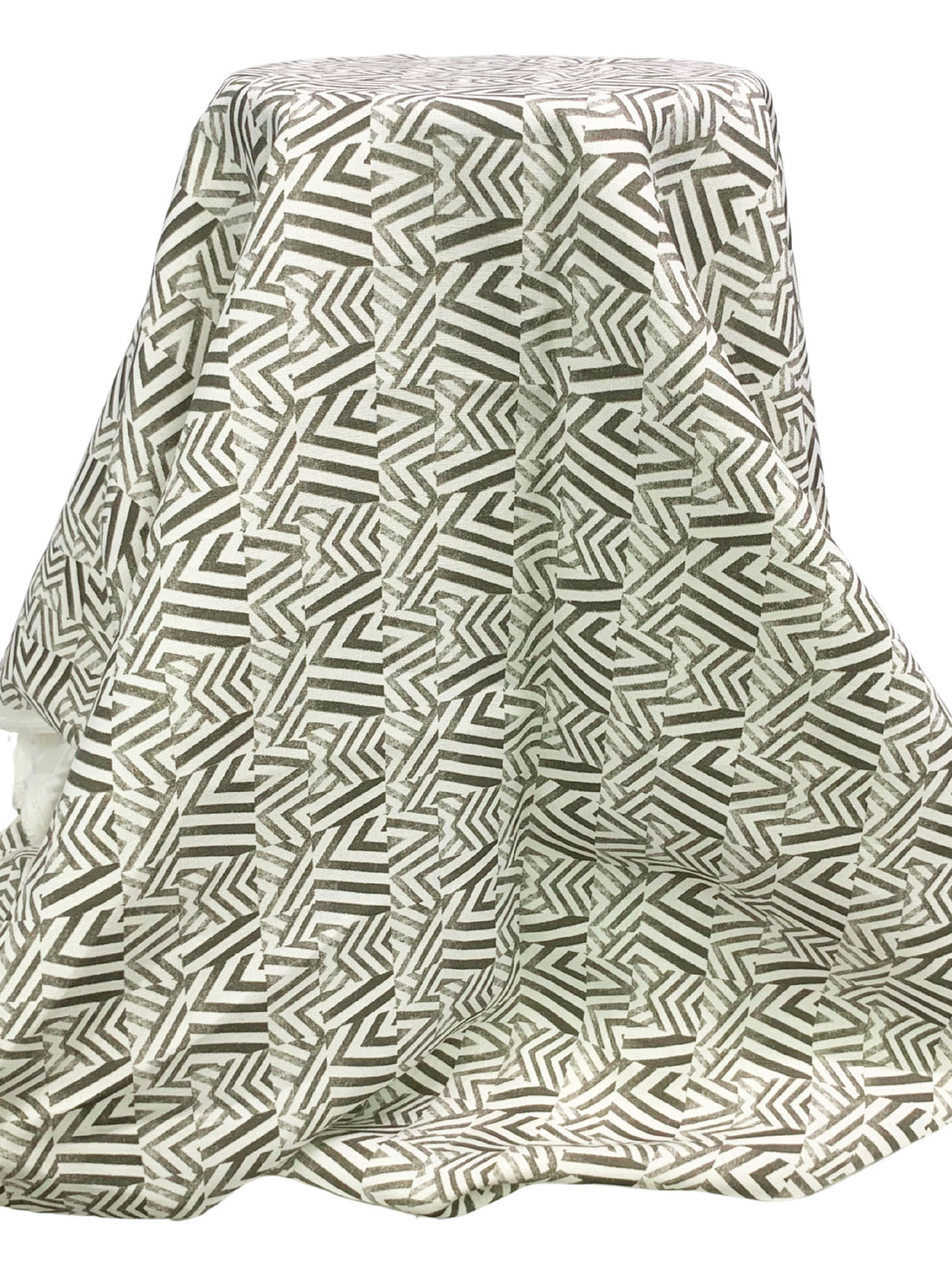 Dark Bamboo/Eggshell 100% Linen Zig Zag Block Print Heavy-Weight Woven 56W