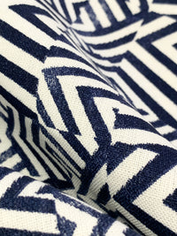 Navy/Eggshell 100% Linen Zig Zag Block Print Heavy-Weight Woven 56W