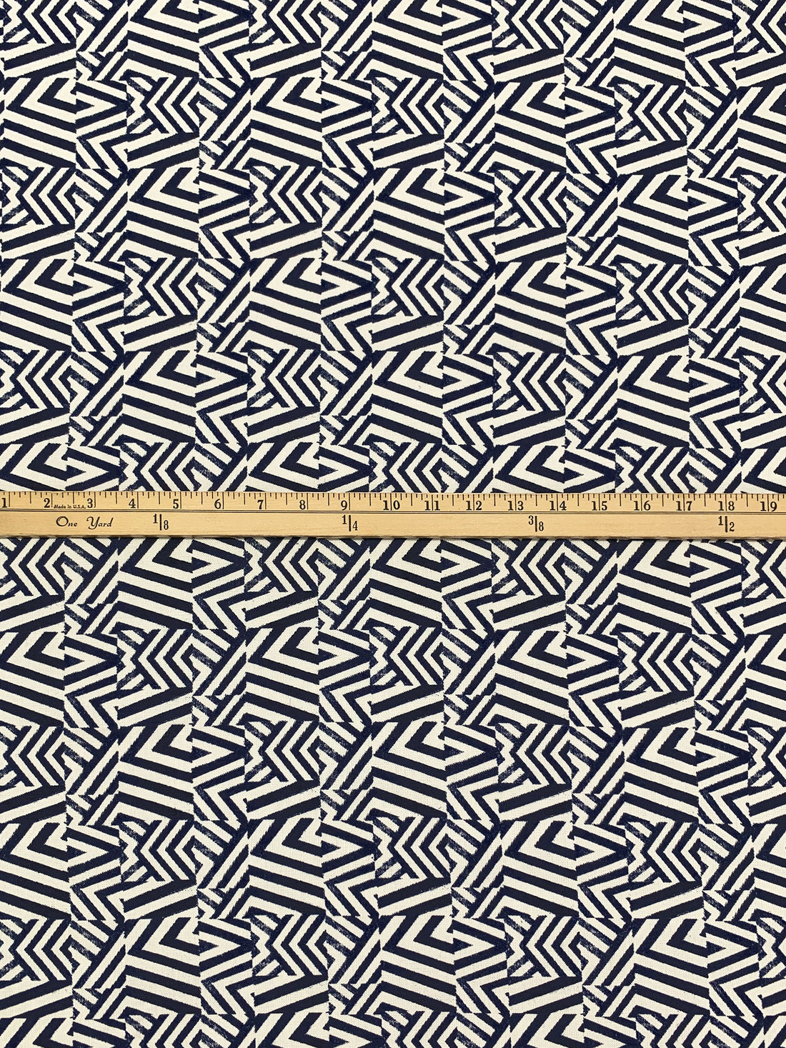 Navy/Eggshell 100% Linen Zig Zag Block Print Heavy-Weight Woven 56W