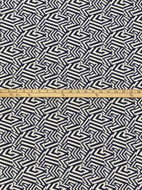 Navy/Eggshell 100% Linen Zig Zag Block Print Heavy-Weight Woven 56W