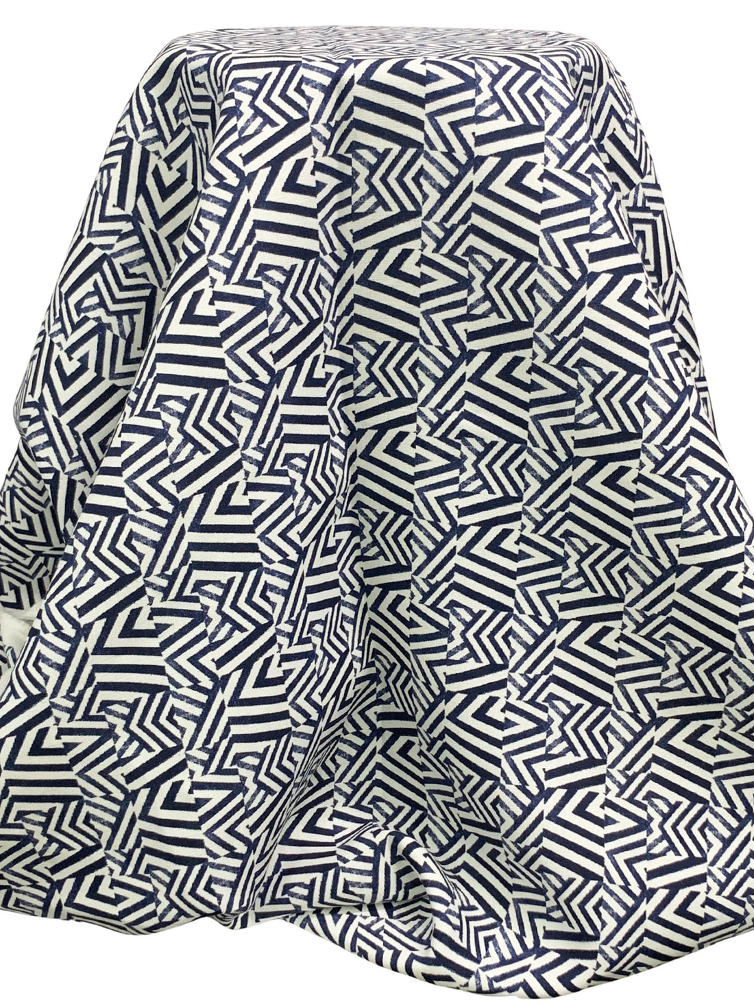 Navy/Eggshell 100% Linen Zig Zag Block Print Heavy-Weight Woven 56W