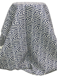 Navy/Eggshell 100% Linen Zig Zag Block Print Heavy-Weight Woven 56W