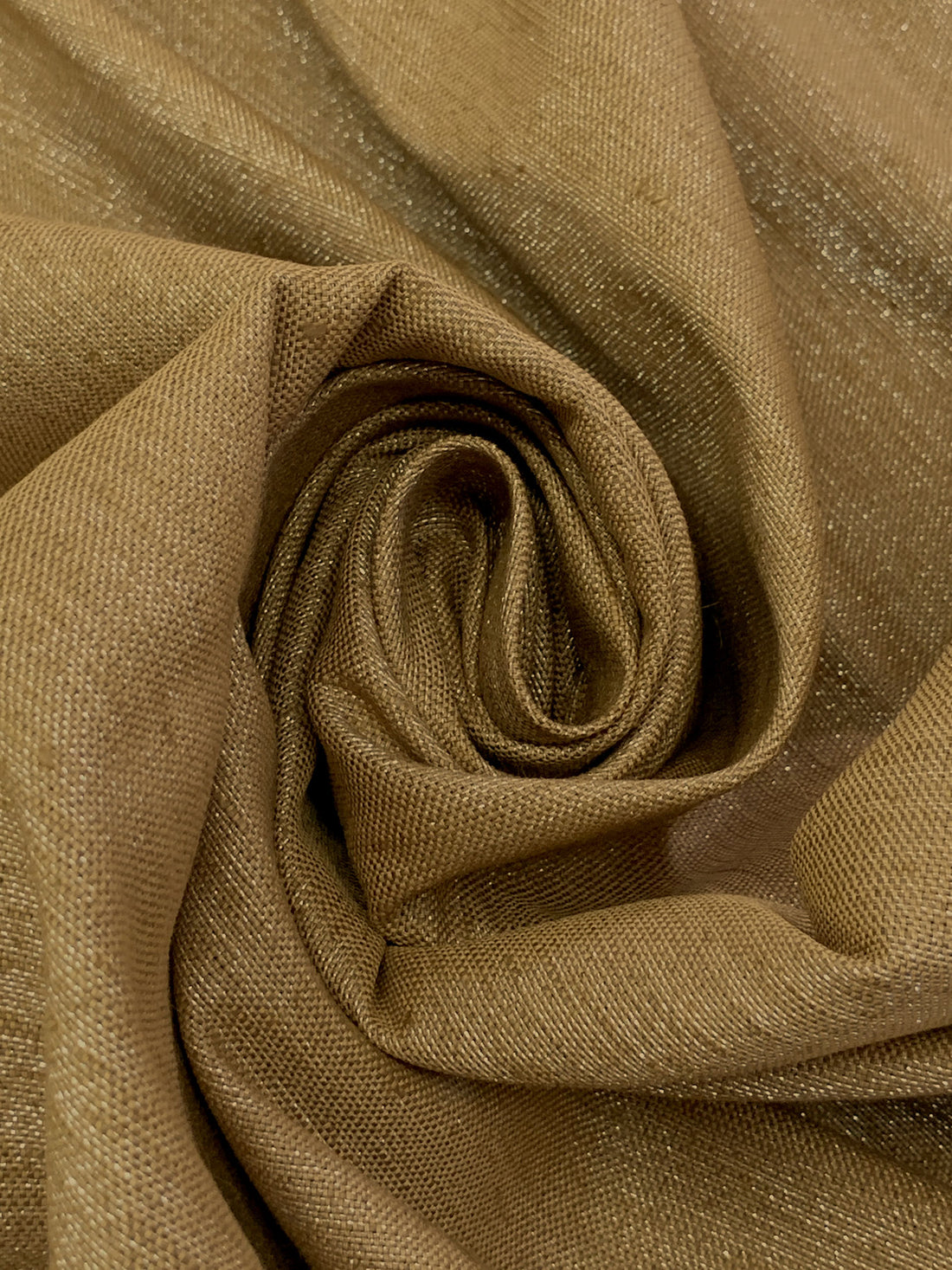 Teddy Bear Brown/Silver 100% Linen Horizontal Metallic Stripe Canvas-Like Heavy-Weight Woven 58W