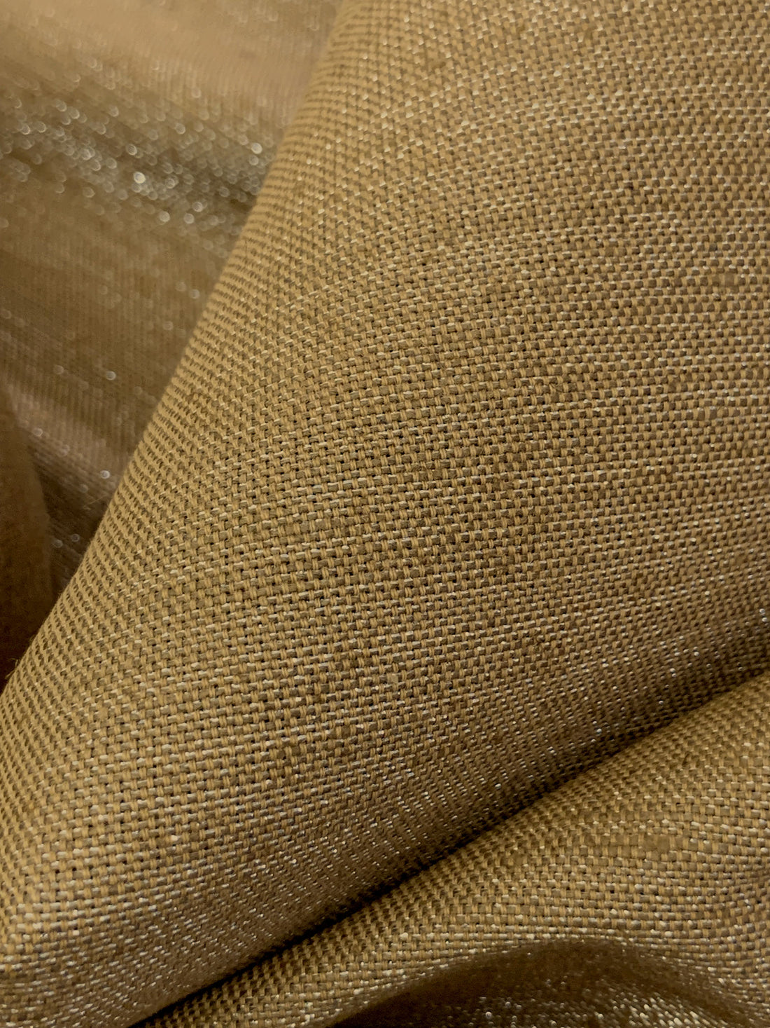 Teddy Bear Brown/Silver 100% Linen Horizontal Metallic Stripe Canvas-Like Heavy-Weight Woven 58W