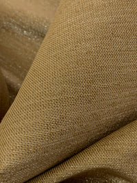 Teddy Bear Brown/Silver 100% Linen Horizontal Metallic Stripe Canvas-Like Heavy-Weight Woven 58W