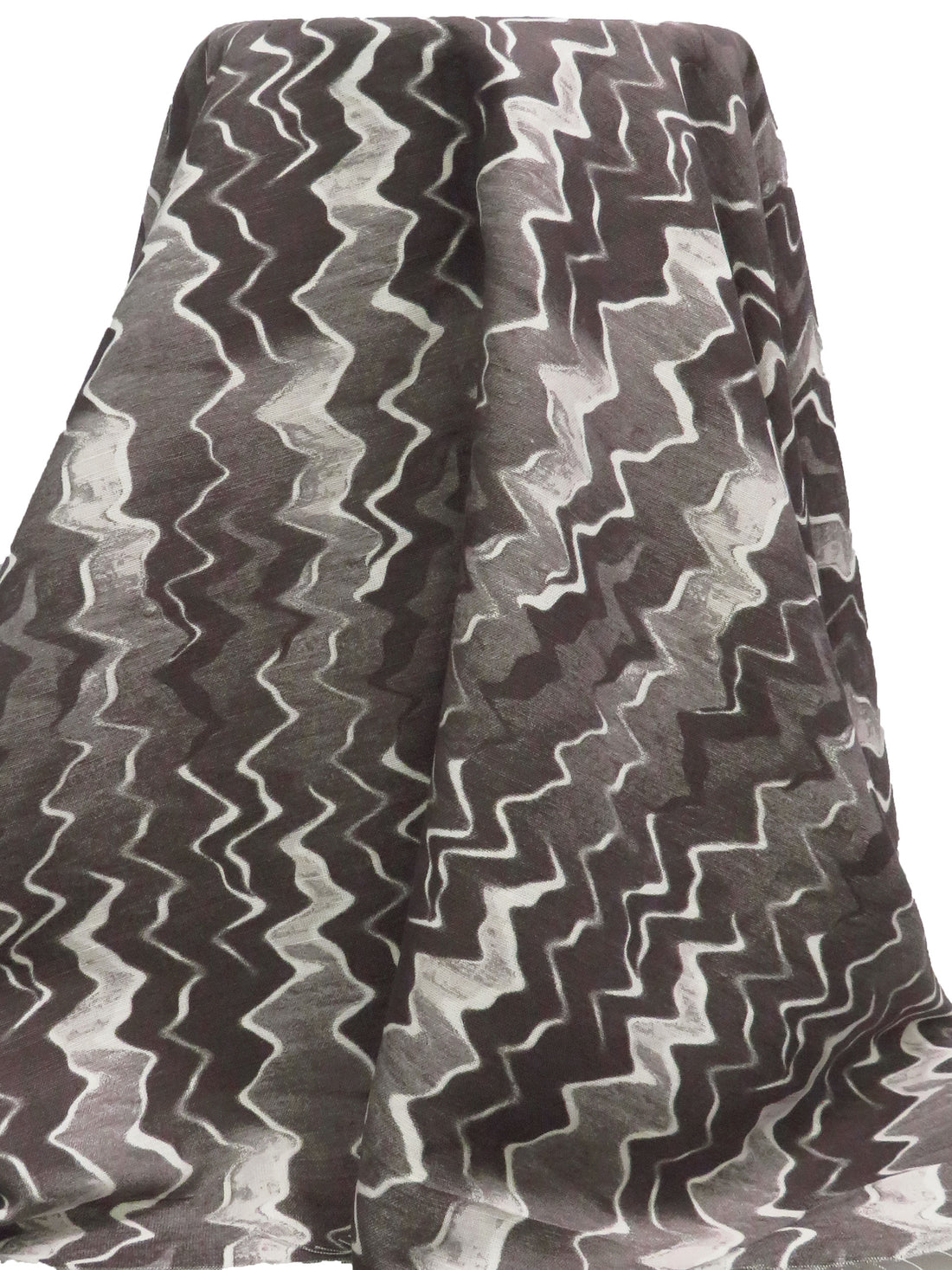 Deep Caviar/Iron/White 100% Linen Abstract Zigzag Print Canvas 56W