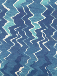 Queen Blue/Medium Turquoise/White 100% Linen Abstract Zigzag Print Canvas 54W